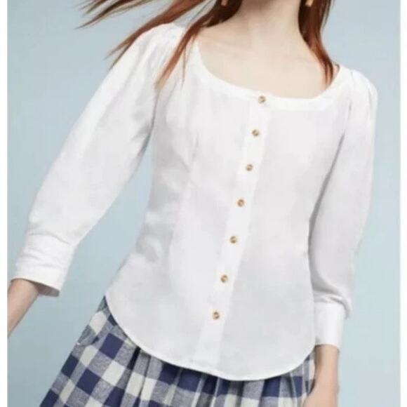 Maeve Tops - Maeve Long Sleeve Button Down Chic White Solange Blouse Puff Sleeve Top US 0 NWT